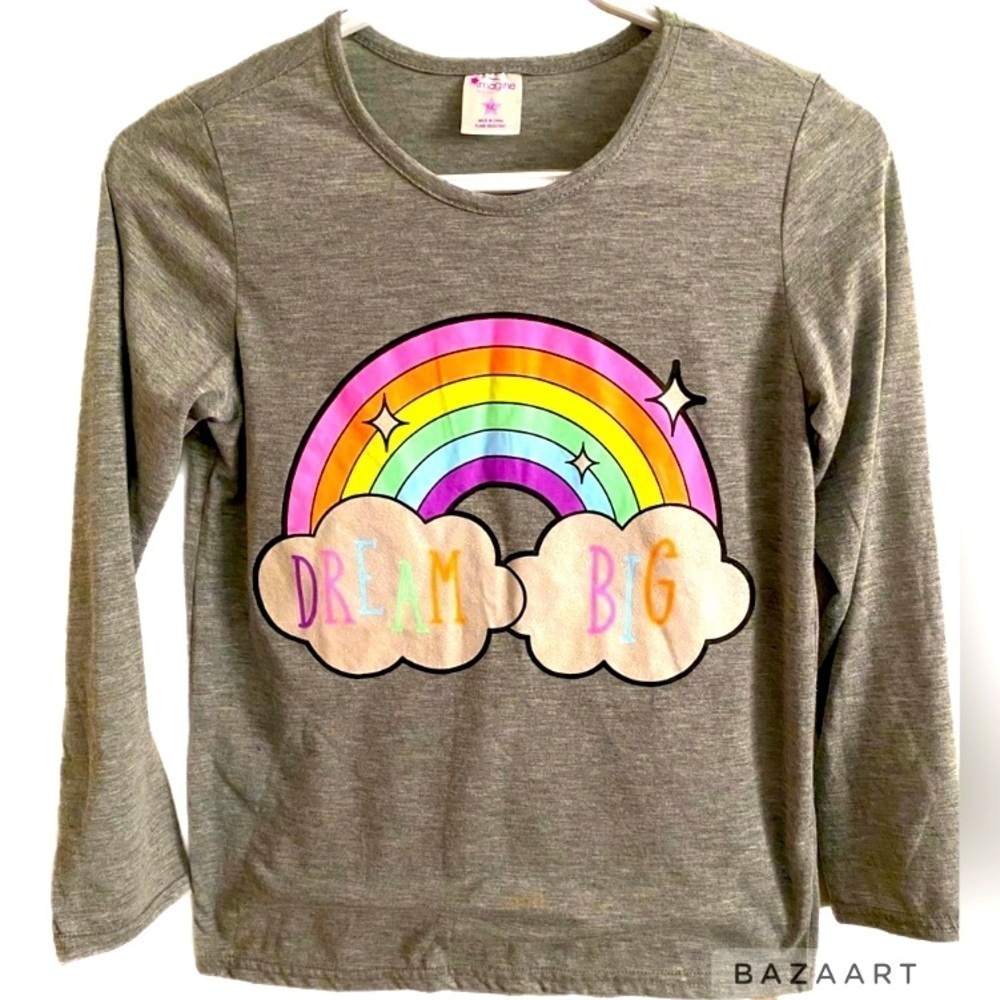 Imagine Top, Pajama, PJ, Tee, Sz XL, Rainbow, Metallic, Clouds, Dream Big